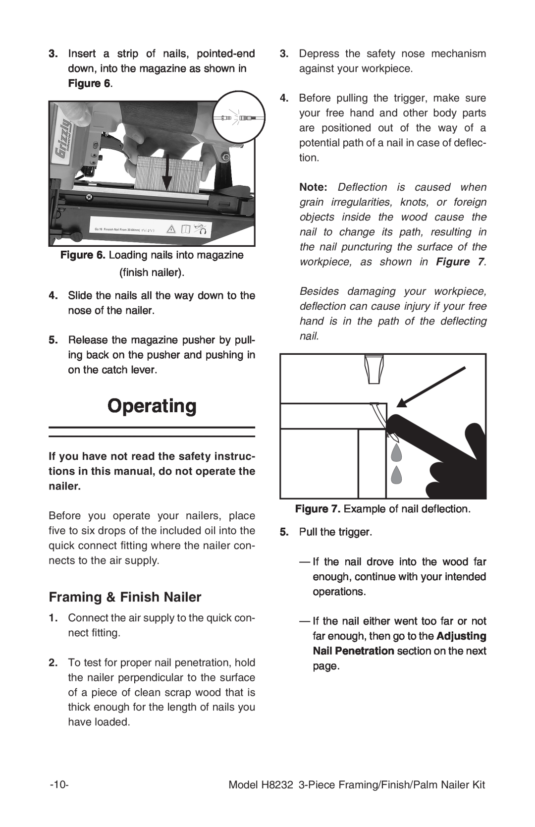 Grizzly H8232 owner manual Operating, Framing & Finish Nailer 