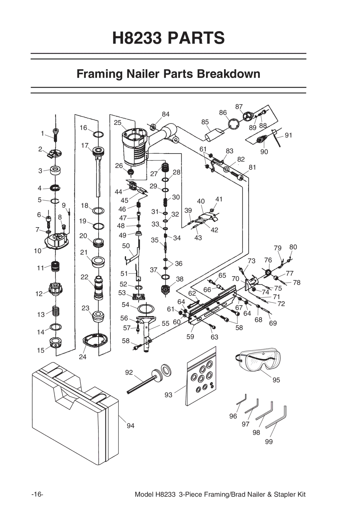 Grizzly owner manual H8233 Parts, Framing Nailer Parts Breakdown 