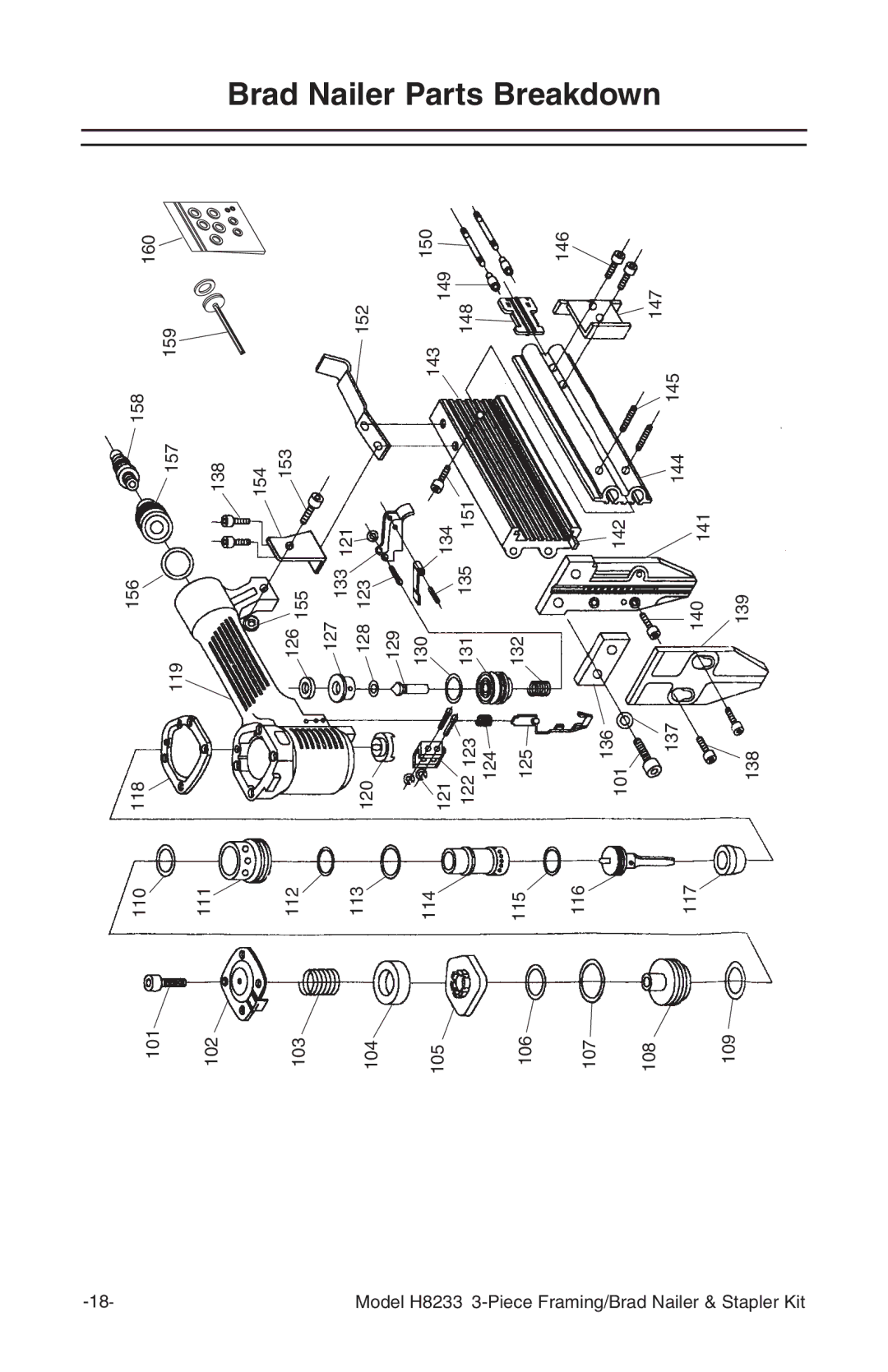 Grizzly H8233 owner manual Brad Nailer Parts Breakdown 