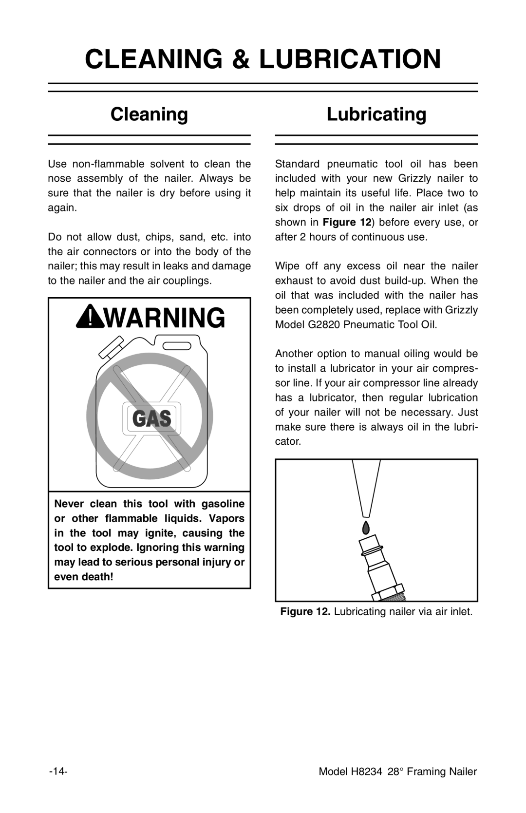 Grizzly h8234 owner manual Cleaning & Lubrication, CleaningLubricating 