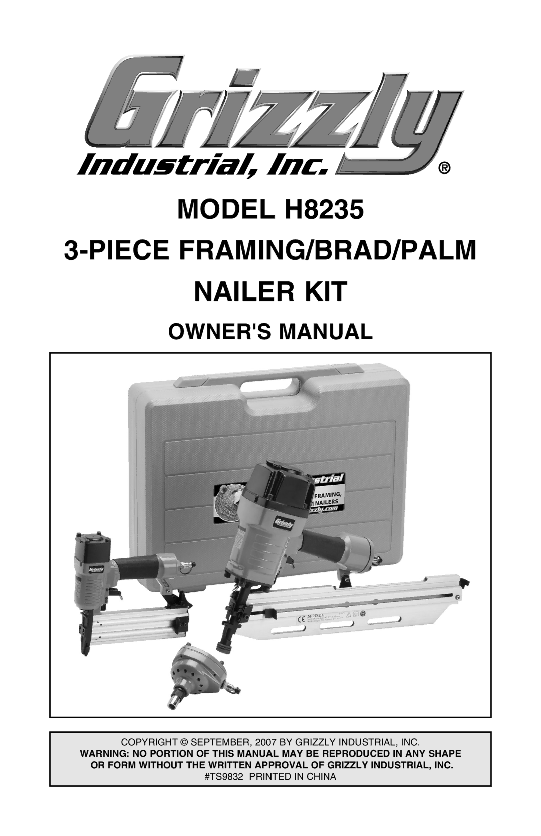 Grizzly owner manual Model H8235 Piece FRAMING/BRAD/PALM Nailer KIT 