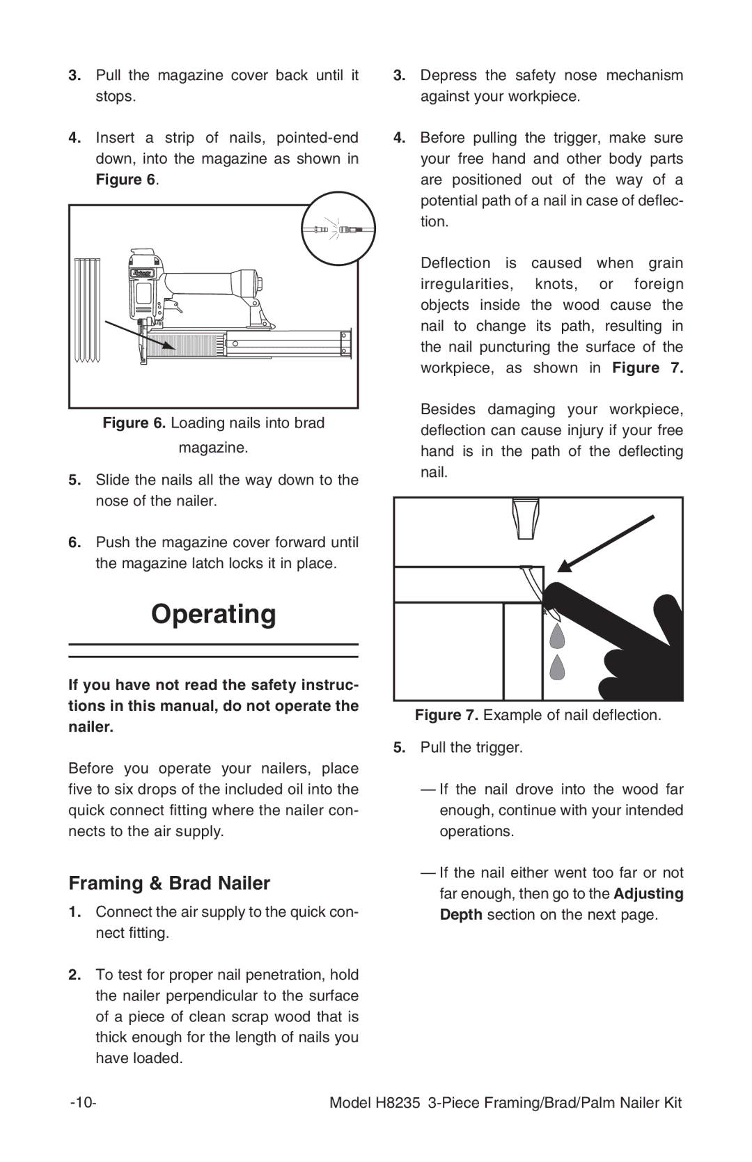 Grizzly H8235 owner manual Operating, Nailer 