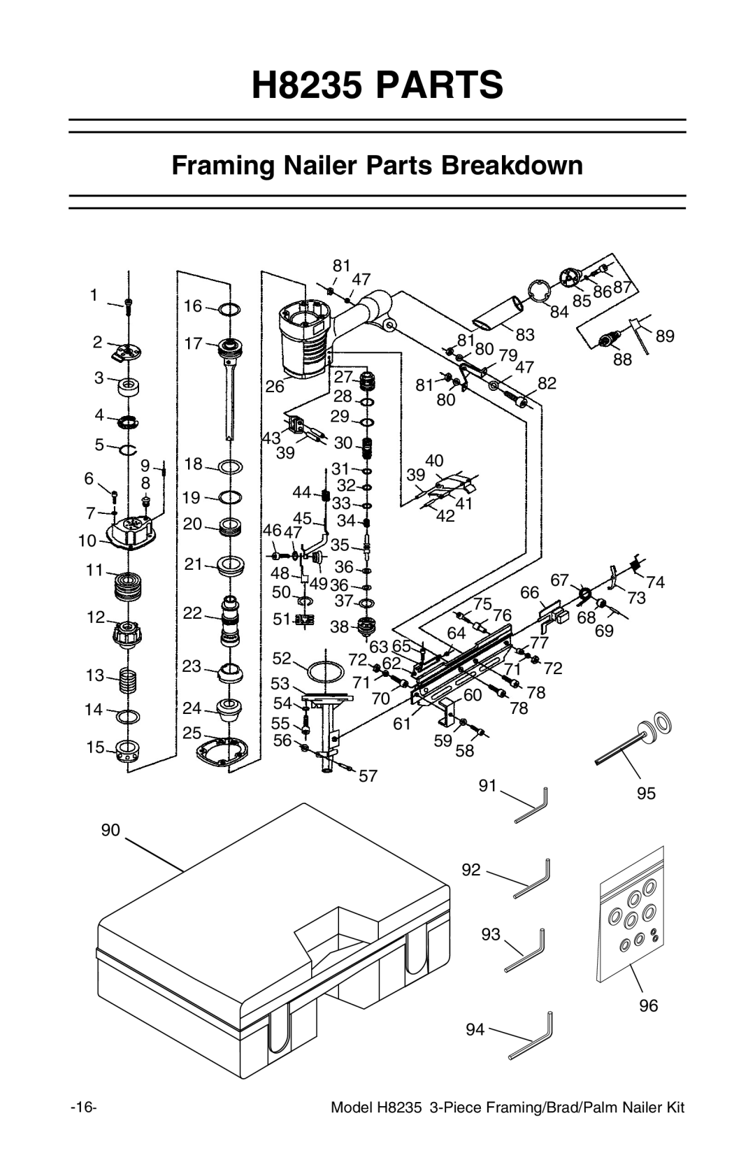 Grizzly owner manual H8235 Parts, Framing Nailer Parts Breakdown 