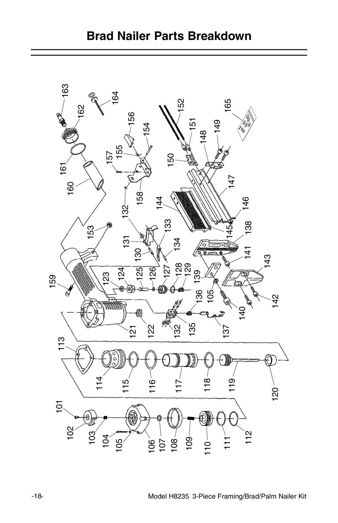 Grizzly H8235 owner manual Brad Nailer Parts Breakdown 