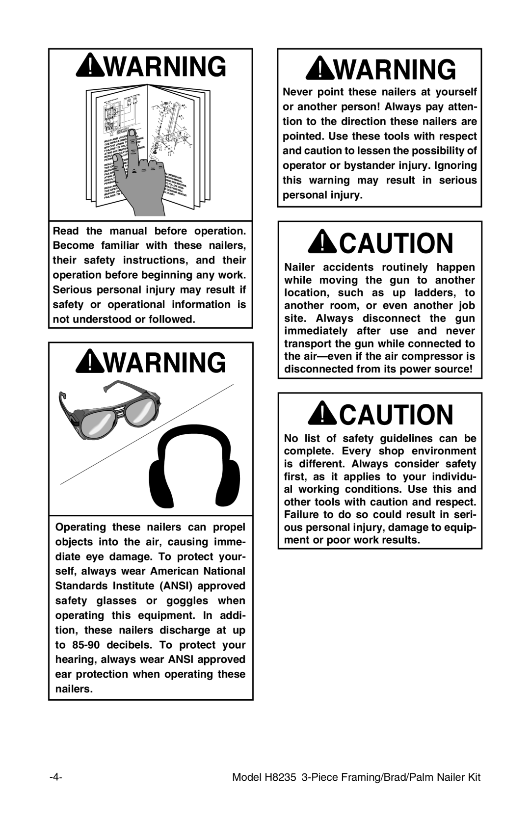Grizzly owner manual Model H8235 3-Piece Framing/Brad/Palm Nailer Kit 