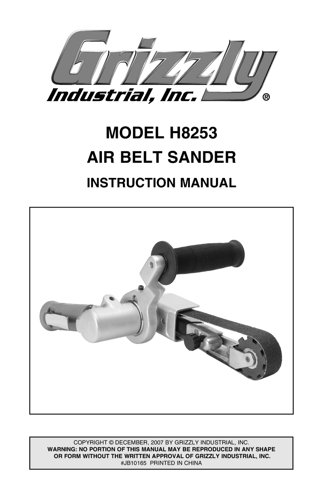 Grizzly instruction manual Model H8253 AIR Belt Sander 