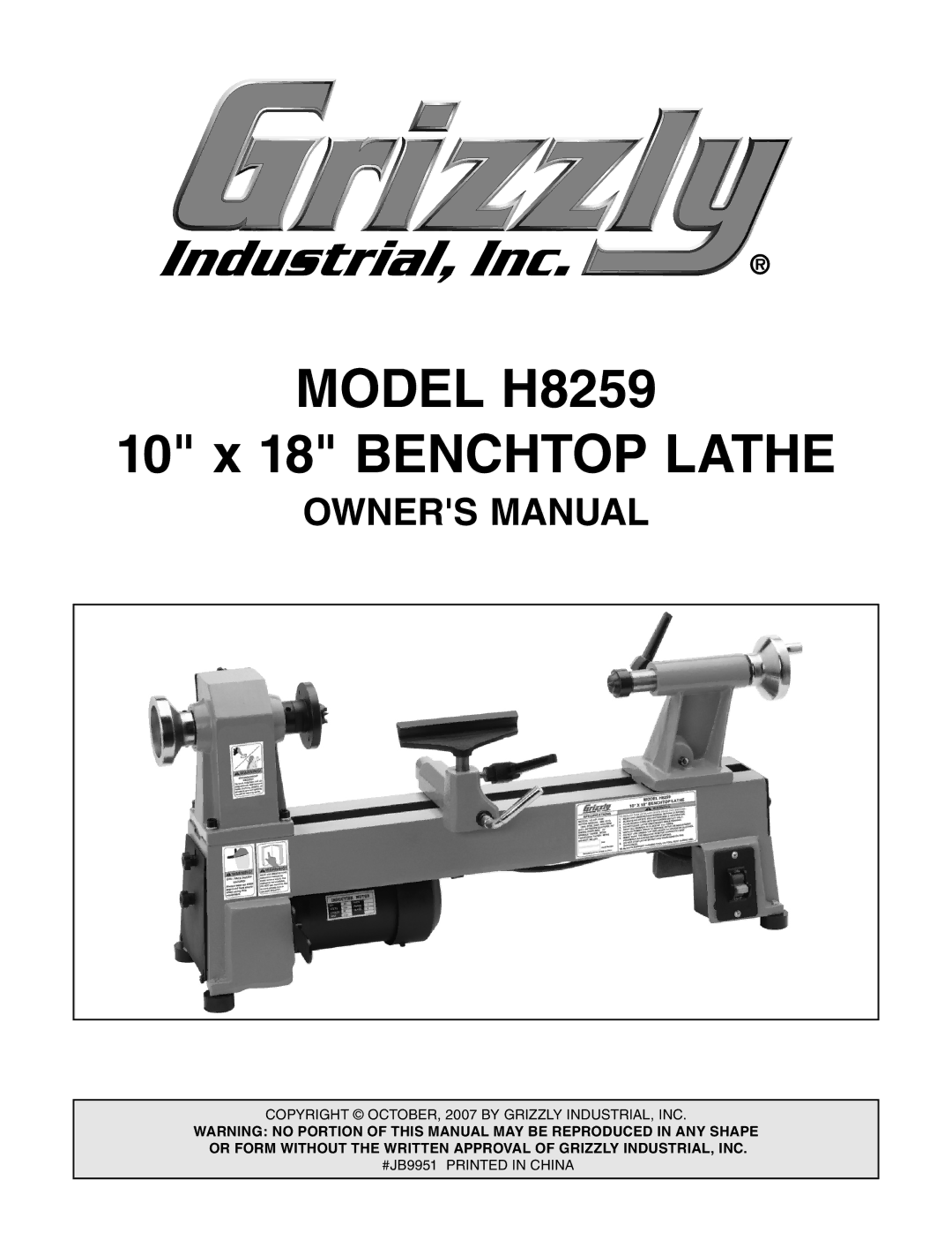 Grizzly owner manual Model H8259 