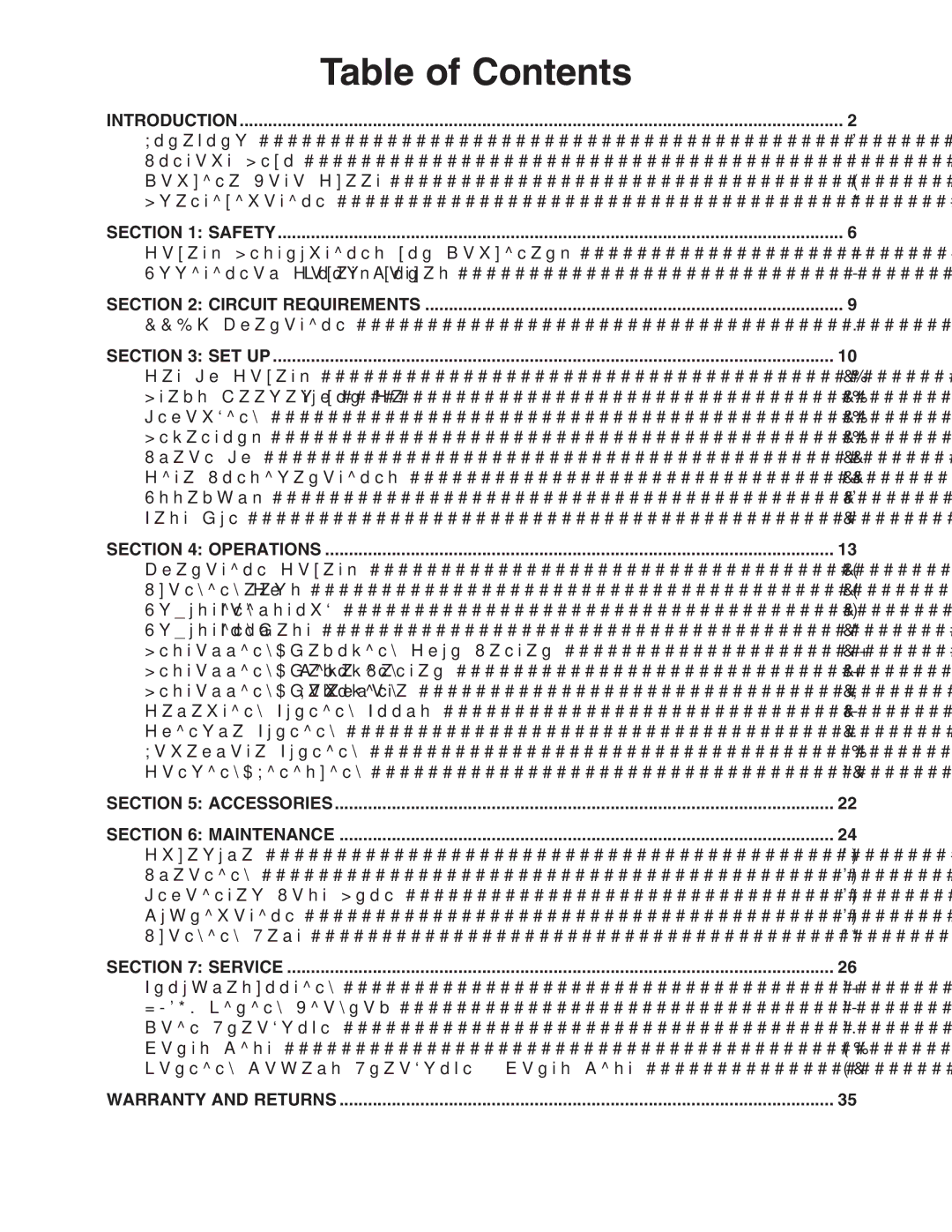 Grizzly H8259 owner manual Table of Contents 