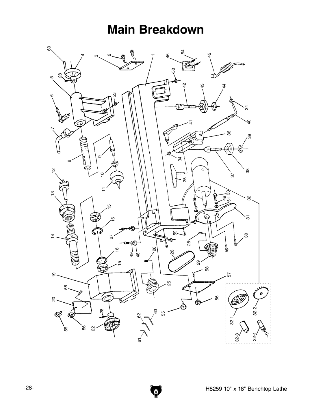 Grizzly H8259 owner manual Main Breakdown 