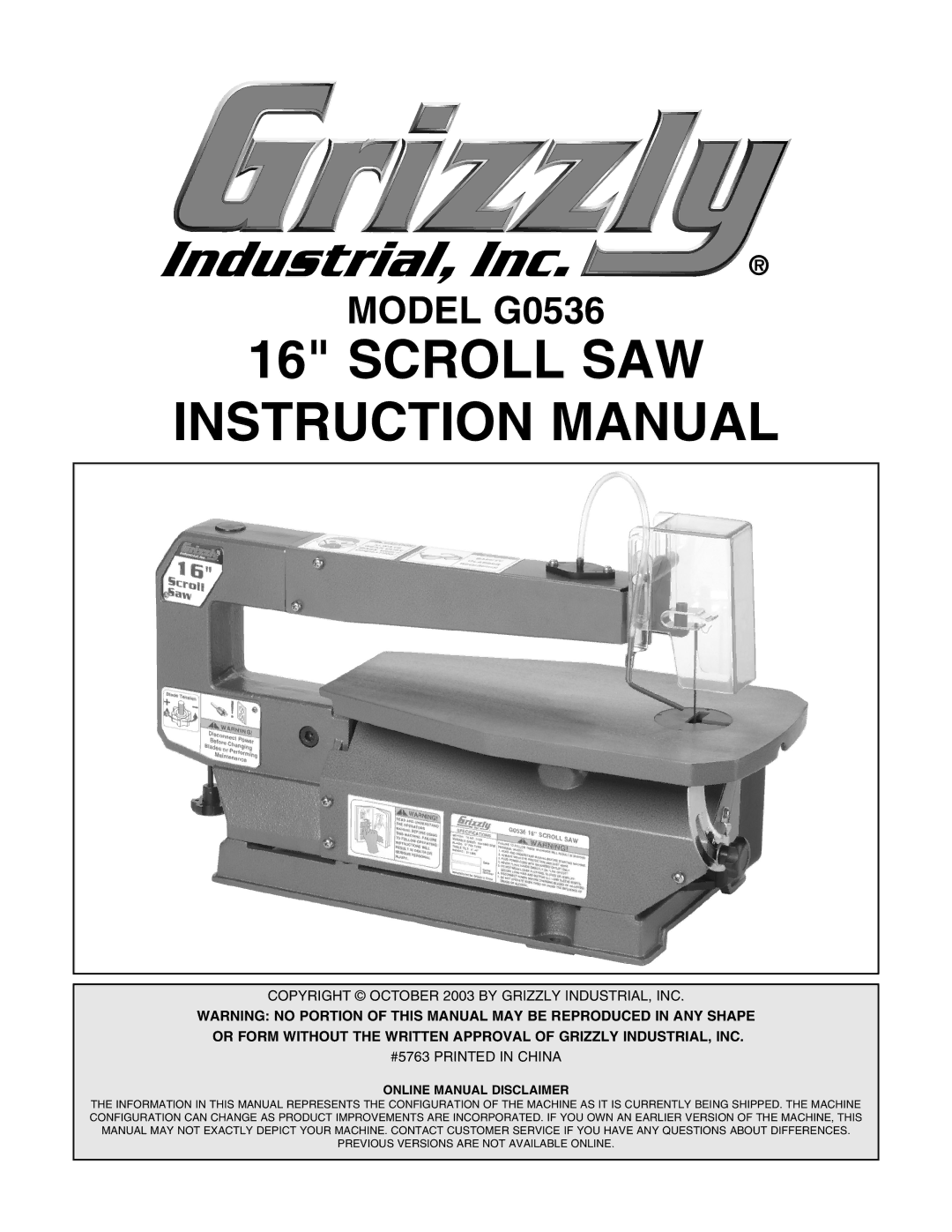 Grizzly Model G0536 instruction manual Scroll SAW 