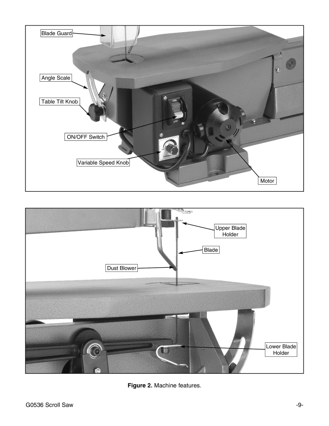 Grizzly Model G0536 instruction manual Machine features G0536 Scroll Saw 