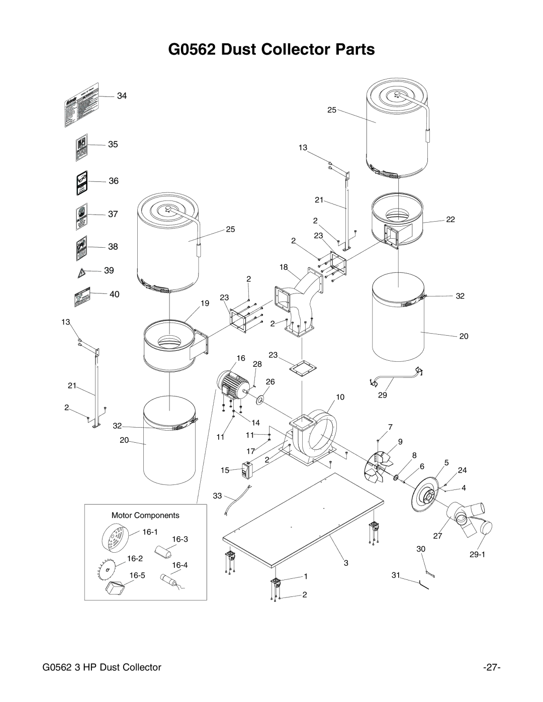 Grizzly Model G0562 instruction manual G0562 Dust Collector Parts 