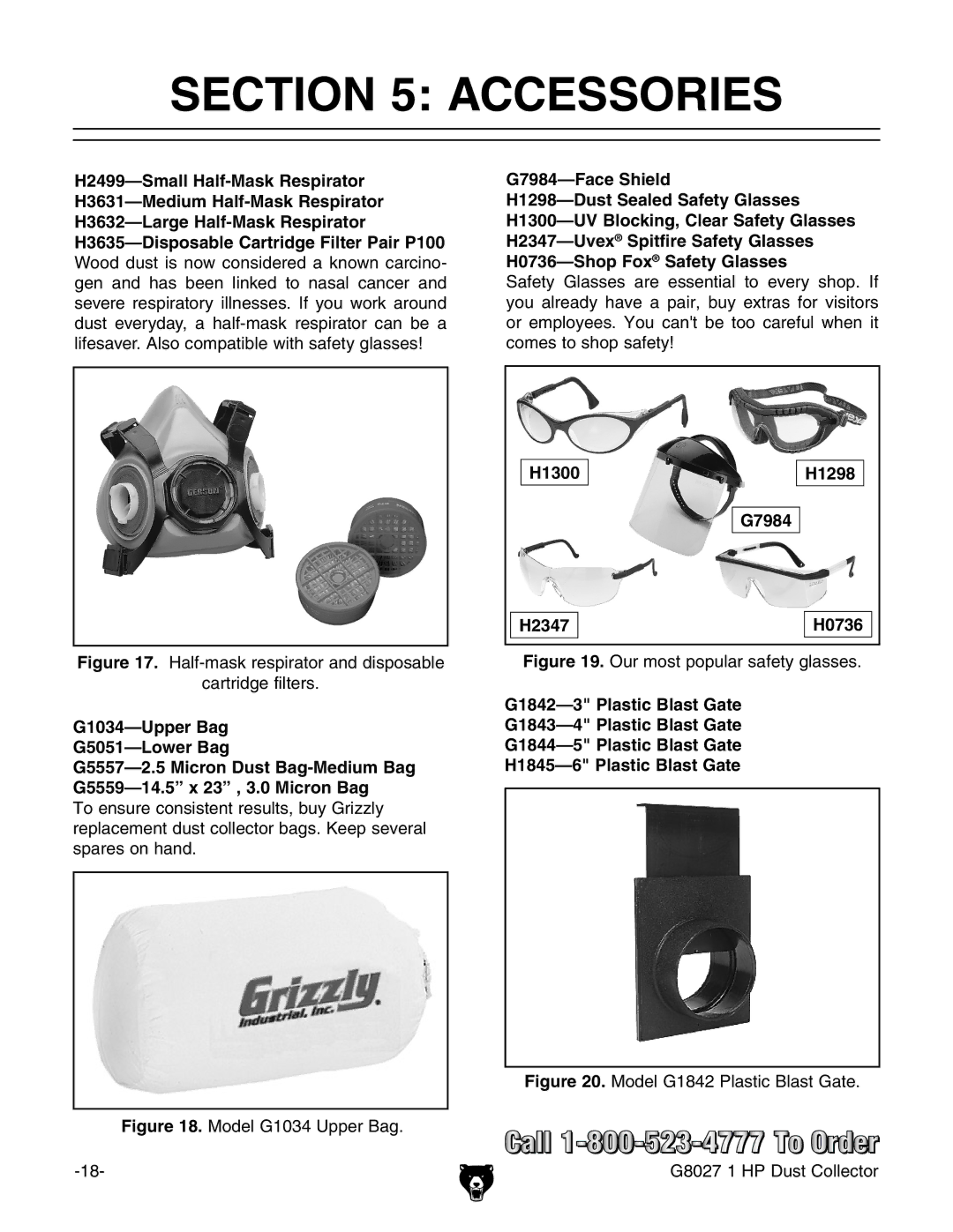 Grizzly Model G8027 instruction manual Accessories, H1300 H1298 G7984 H2347 H0736 