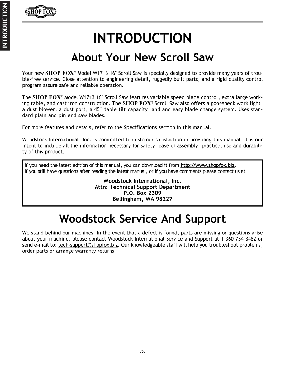 Grizzly Model H5698 instruction manual Introduction, About Your New Scroll Saw, Woodstock Service And Support 