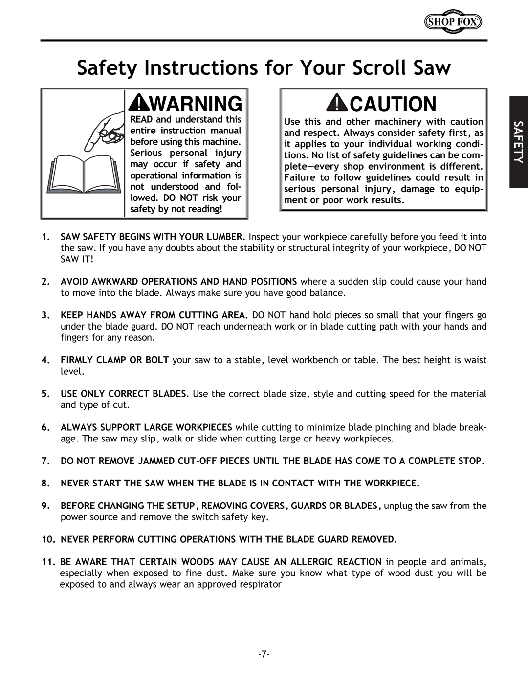 Grizzly Model H5698 instruction manual Safety Instructions for Your Scroll Saw 