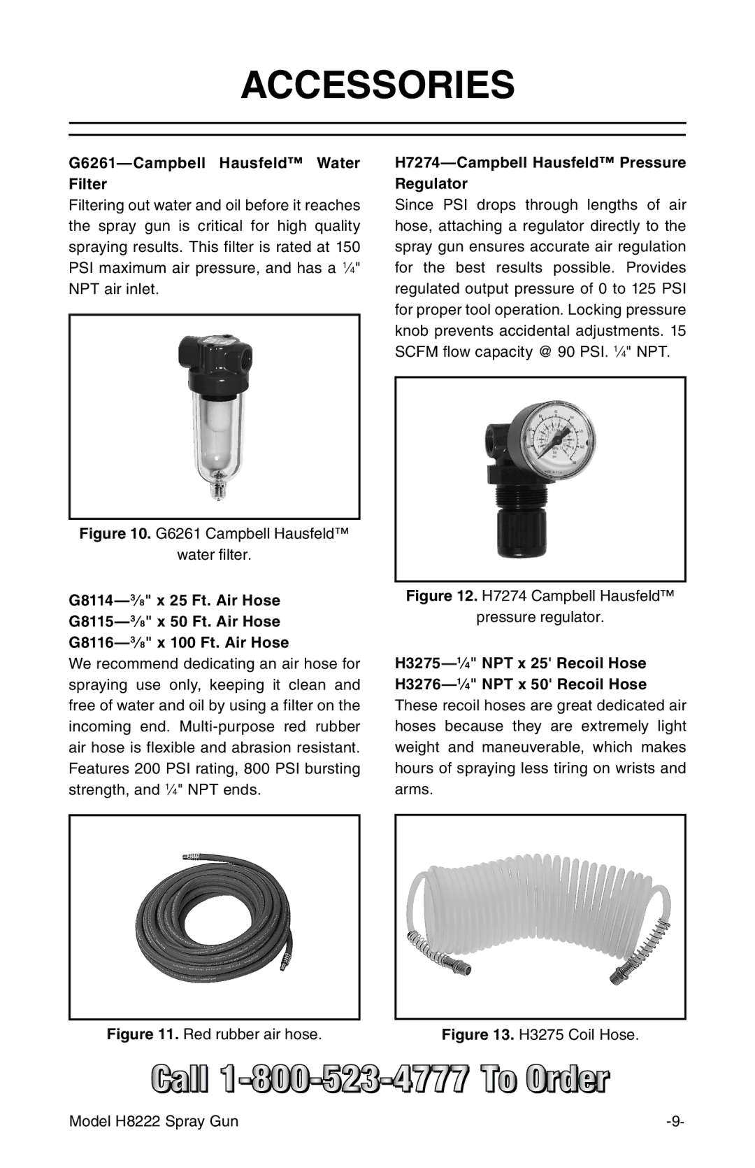 Grizzly Model H8222 Accessories, G6261-Campbell Hausfeld Water Filter, H7274-Campbell Hausfeld Pressure Regulator 