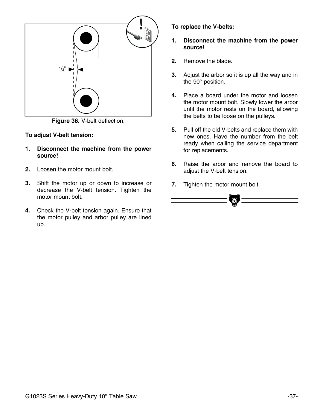 Grizzly MODEL instruction manual Belt deflection 