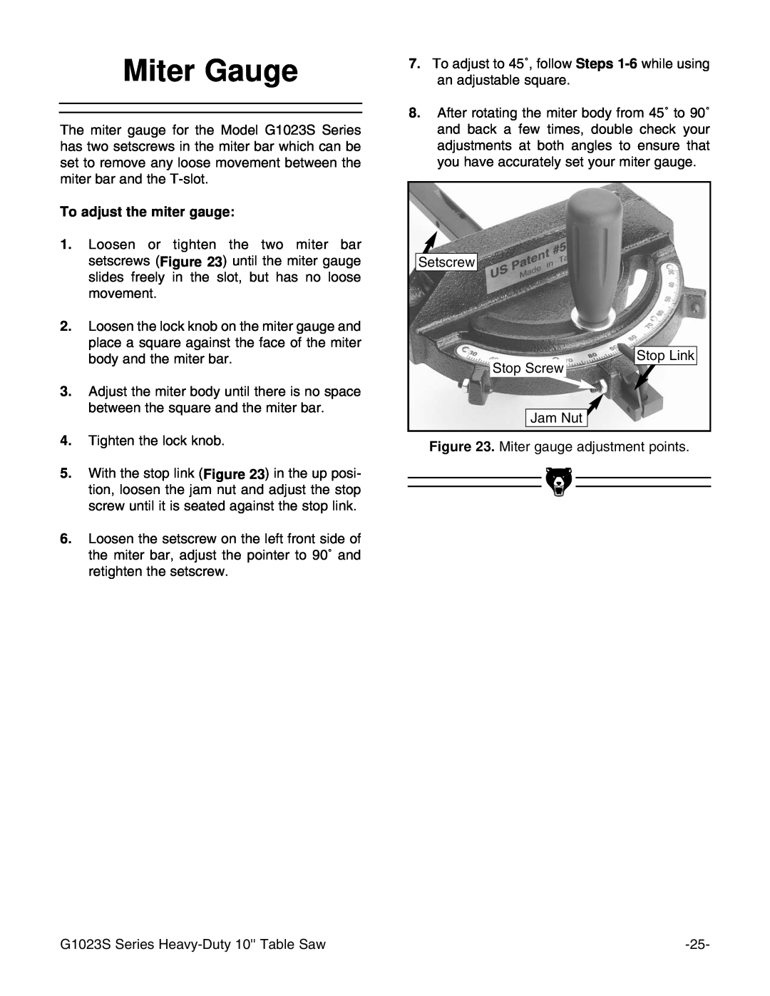 Grizzly MODEL instruction manual Miter Gauge, To adjust the miter gauge 