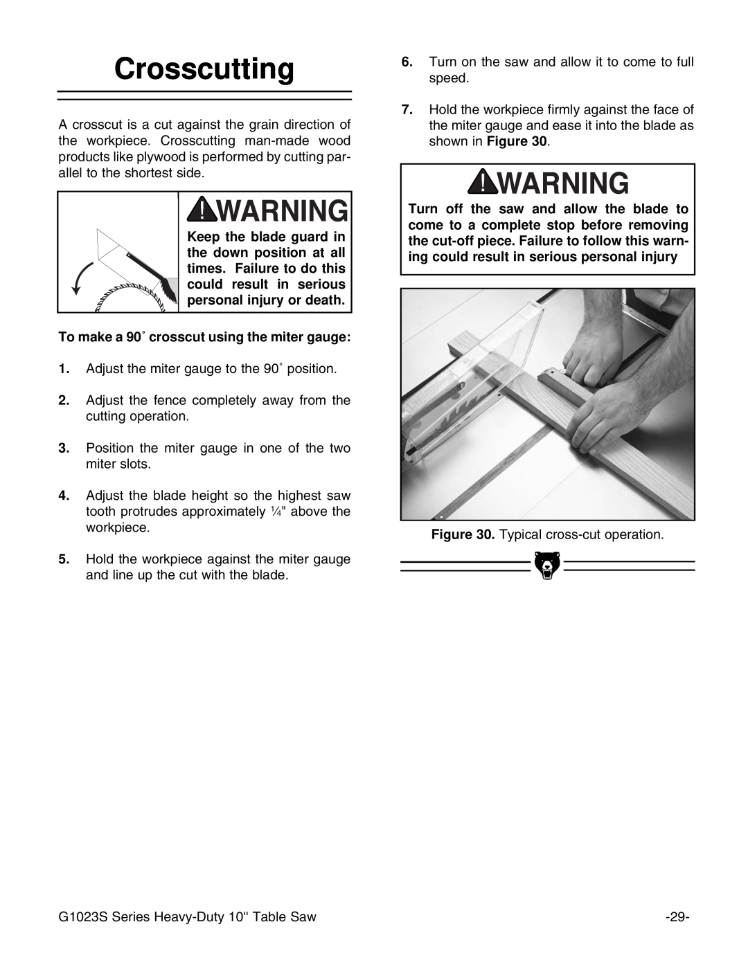 Grizzly MODEL instruction manual Crosscutting 