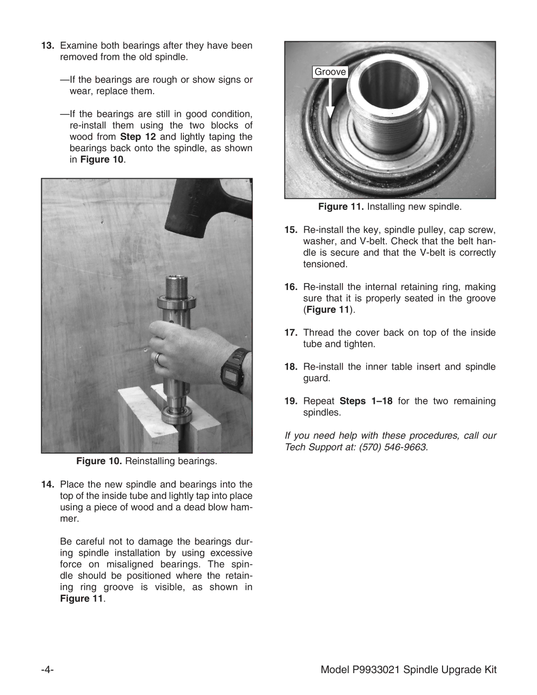 Grizzly instruction sheet Model P9933021 Spindle Upgrade Kit 