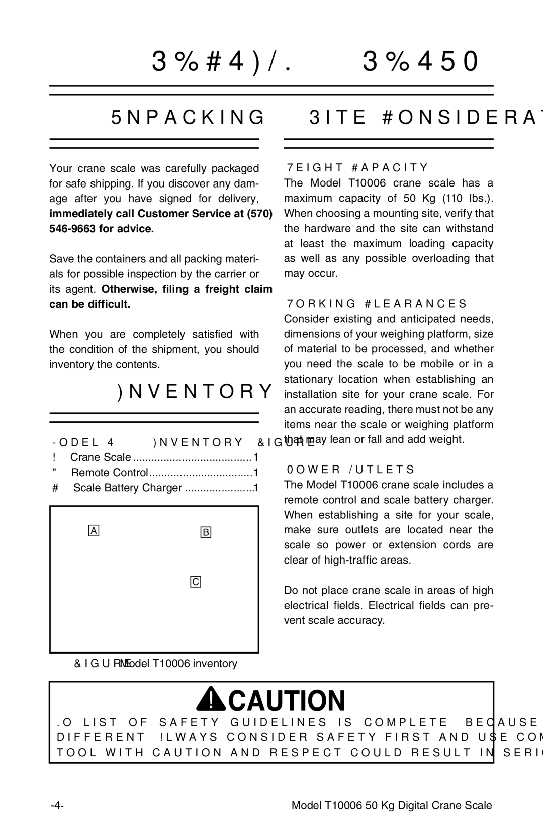 Grizzly T10006 owner manual Setup, Unpacking Site Consideration, Inventory 