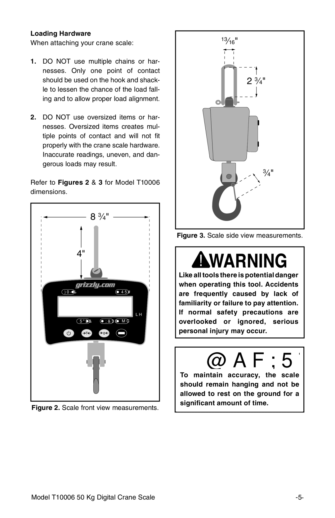 Grizzly T10006 owner manual Loading Hardware, When attaching your crane scale 