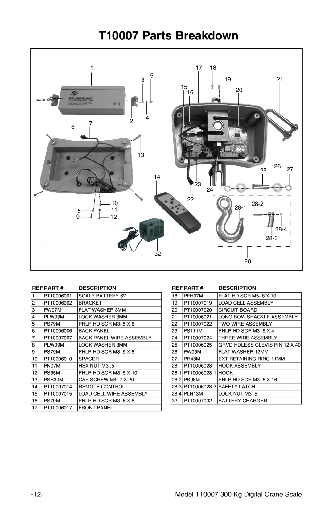 Grizzly owner manual T10007 Parts Breakdown, Ref Part #, Description 