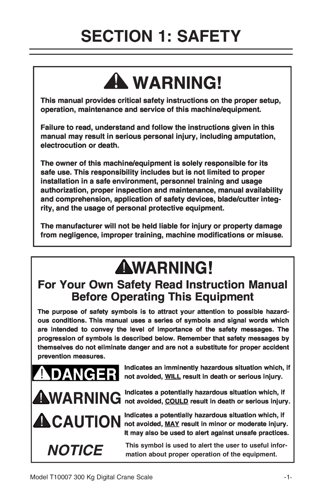 Grizzly T10007 owner manual For Your Own Safety Read Instruction Manual, Before Operating This Equipment 