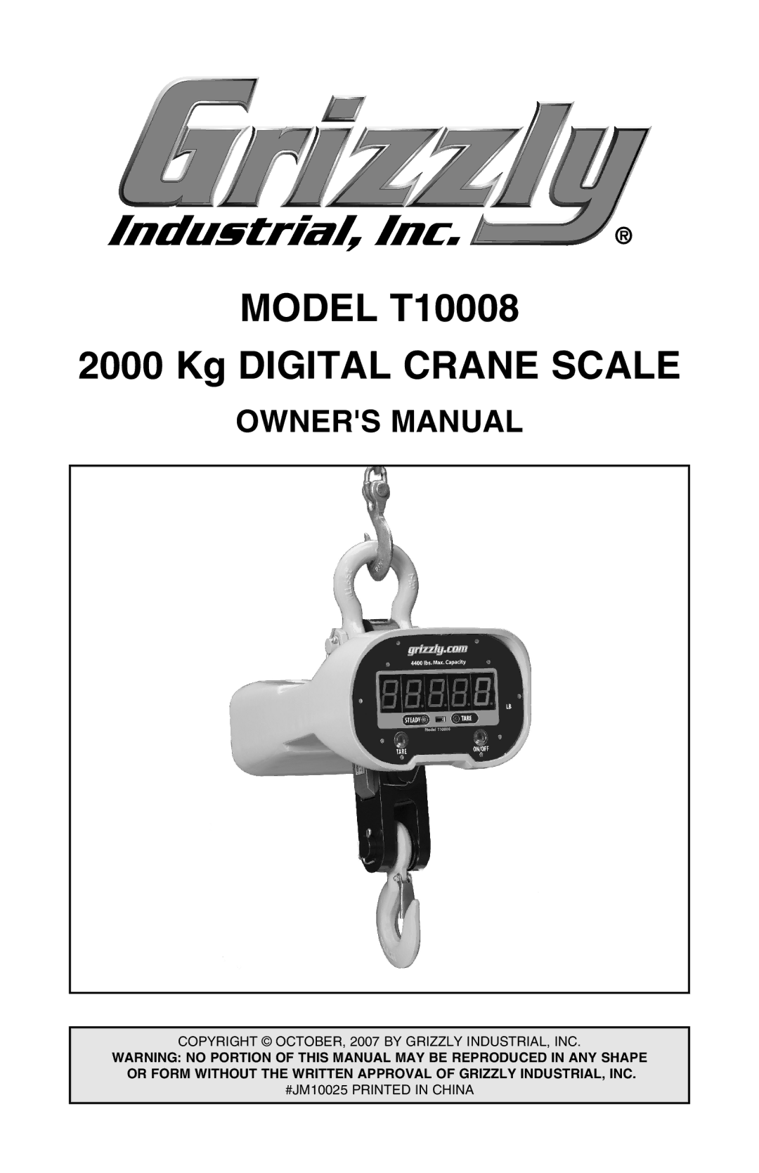 Grizzly owner manual Model T10008 Kg Digital Crane Scale 