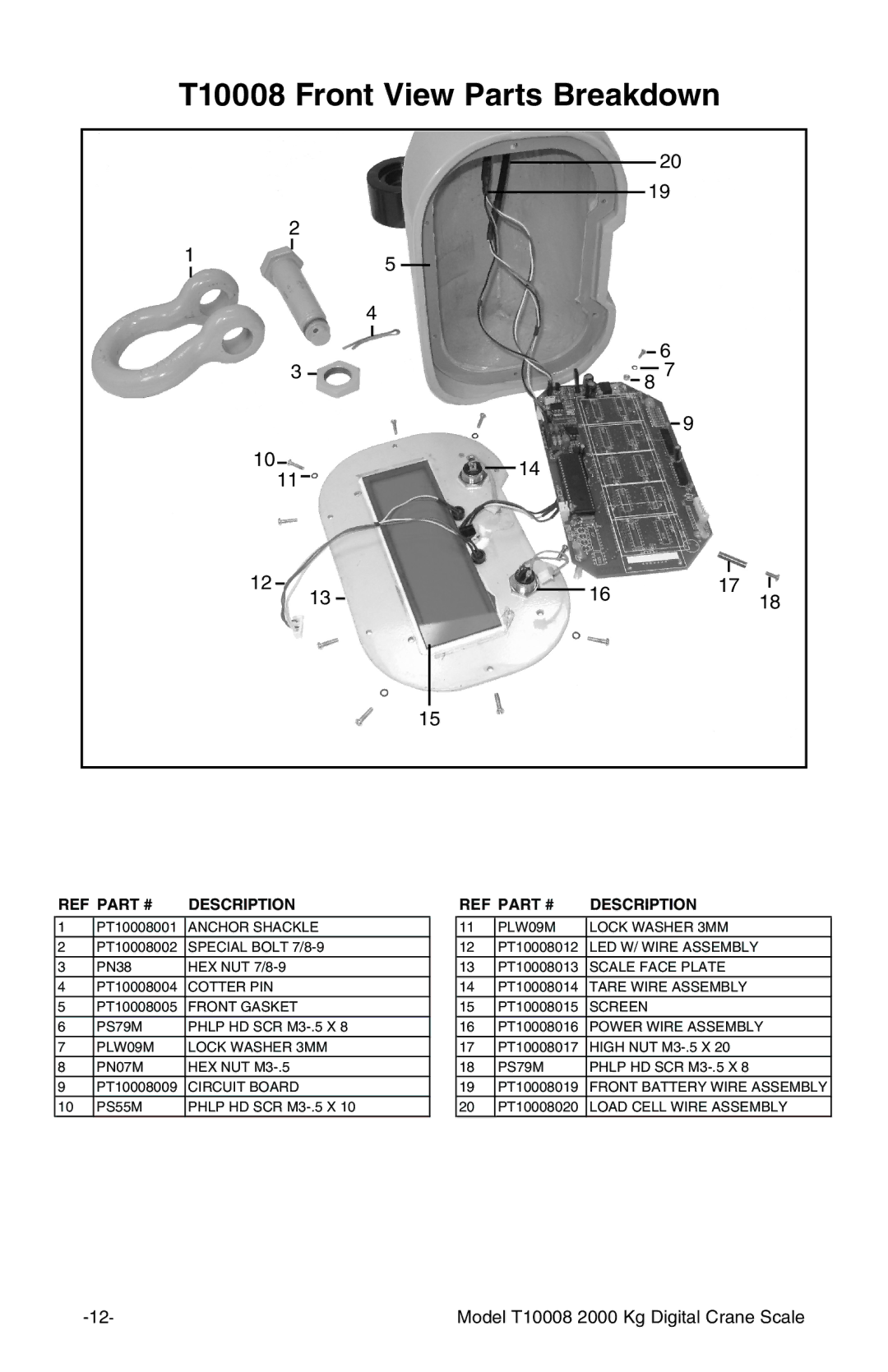 Grizzly owner manual T10008 Front View Parts Breakdown, Description 