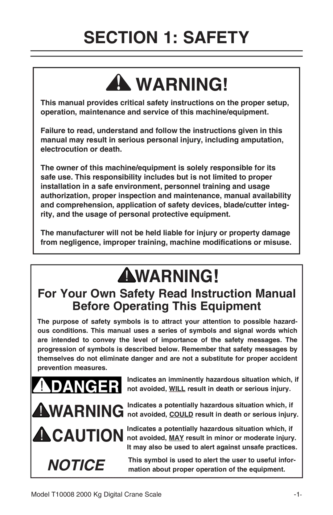 Grizzly T10008 owner manual Safety, Before Operating This Equipment, Mation about proper operation of the equipment 