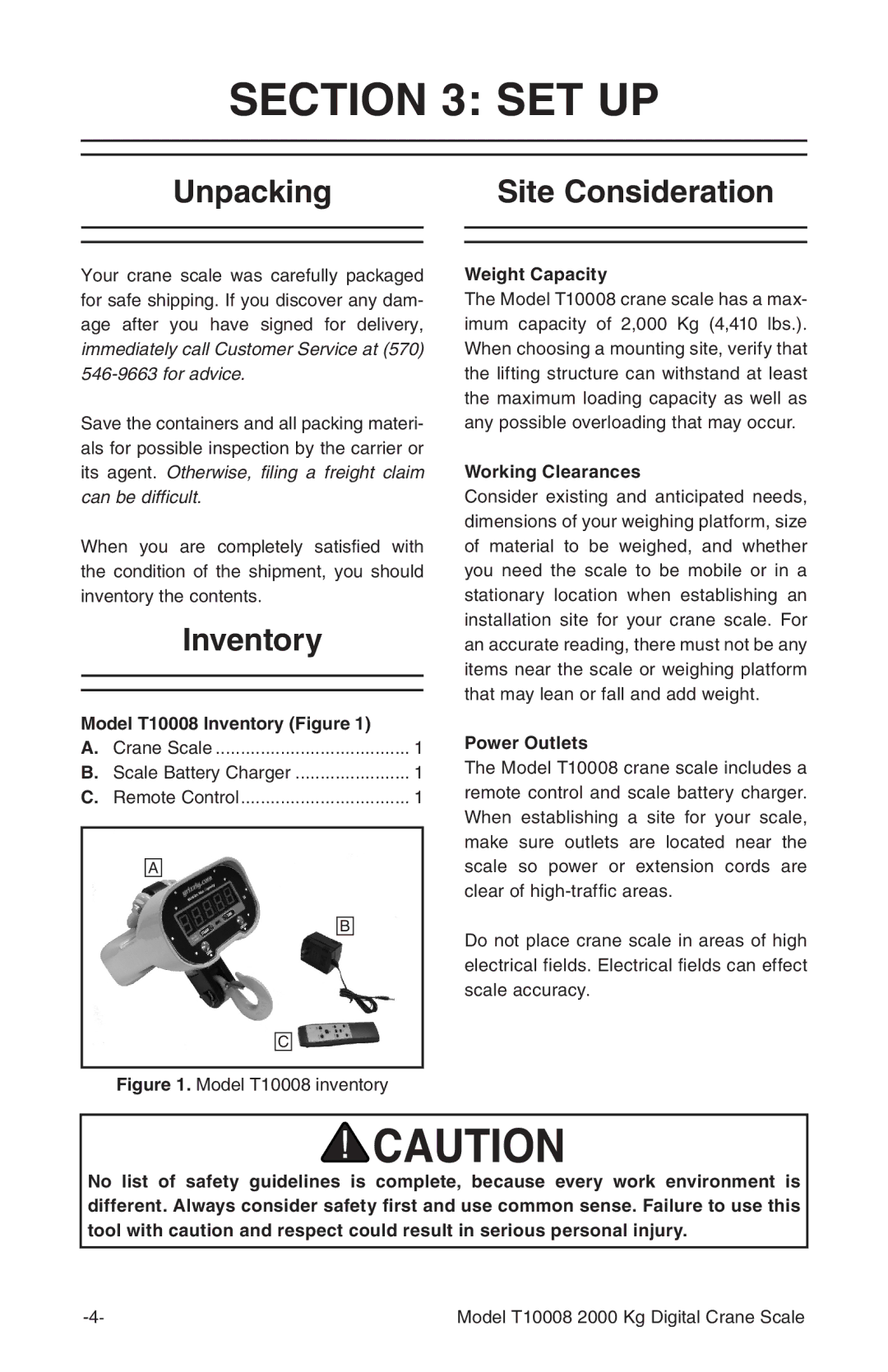 Grizzly T10008 owner manual Set Up, Unpacking Site Consideration, Inventory 