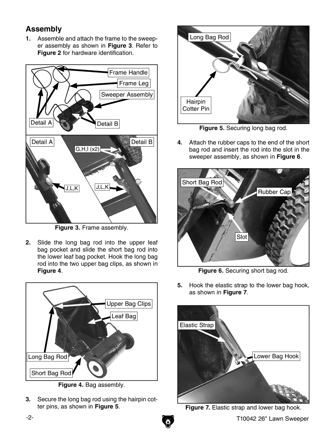 Grizzly T10042 instruction sheet Assembly, Securing long bag rod 