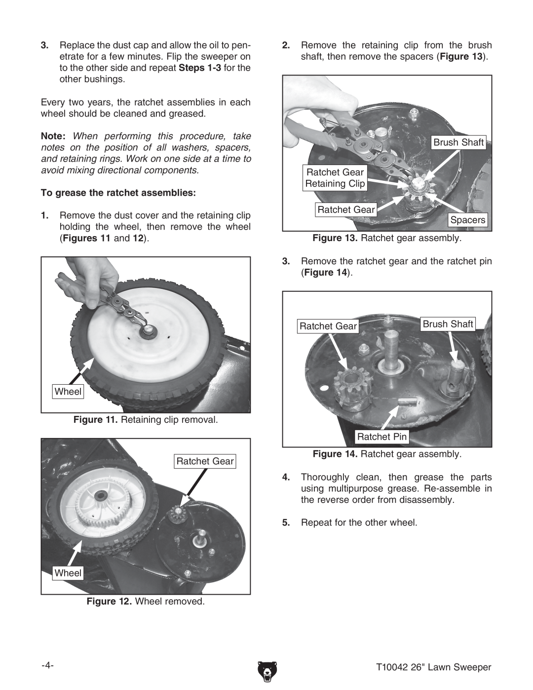 Grizzly T10042 instruction sheet To grease the ratchet assemblies 