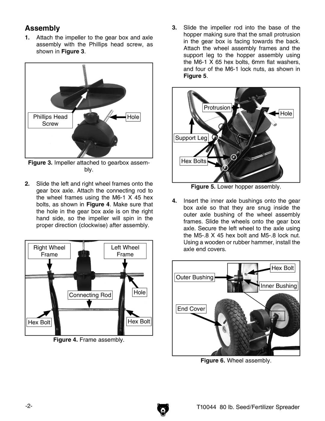 Grizzly instruction sheet Assembly, Wheel assembly T10044 80 lb. Seed/Fertilizer Spreader 