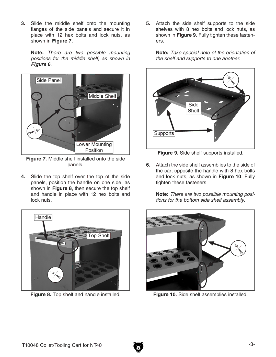 Grizzly T10048 specifications Side shelf assemblies installed 