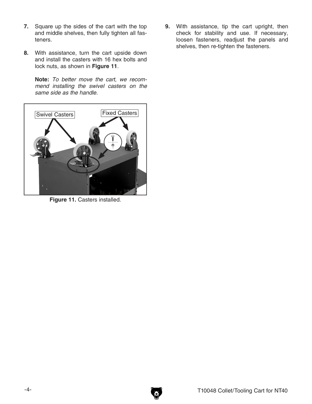 Grizzly T10048 specifications Fixed Casters 