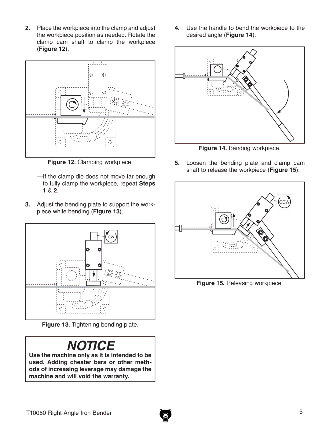 Grizzly T10050 specifications Tightening bending plate 