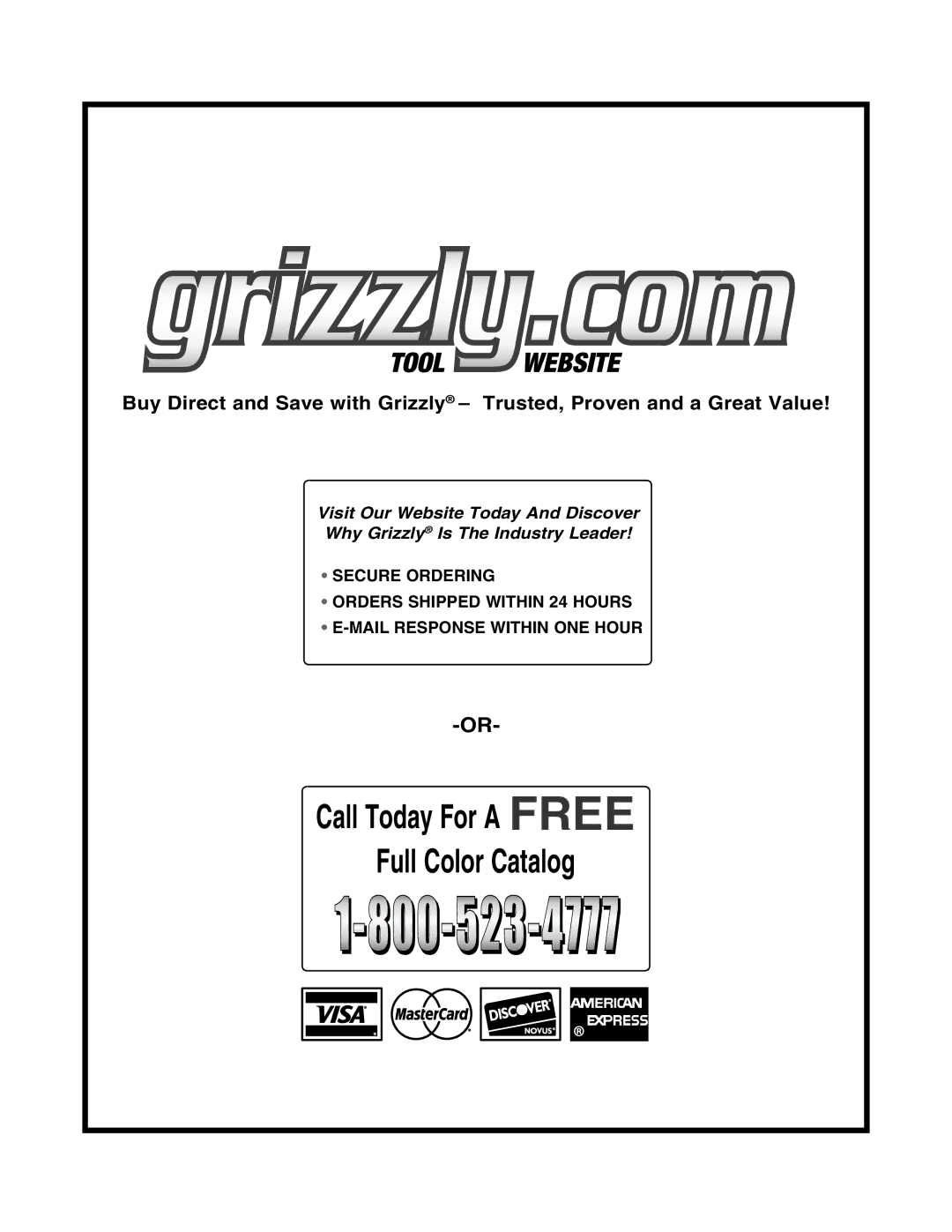 Grizzly T10050 specifications #ALL 4ODAYD&ORO! &2%% 