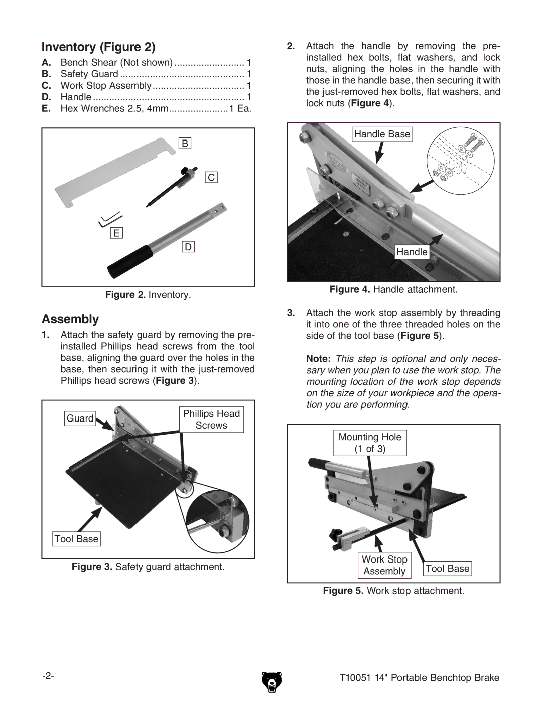 Grizzly T10051 specifications Inventory Figure, Assembly 