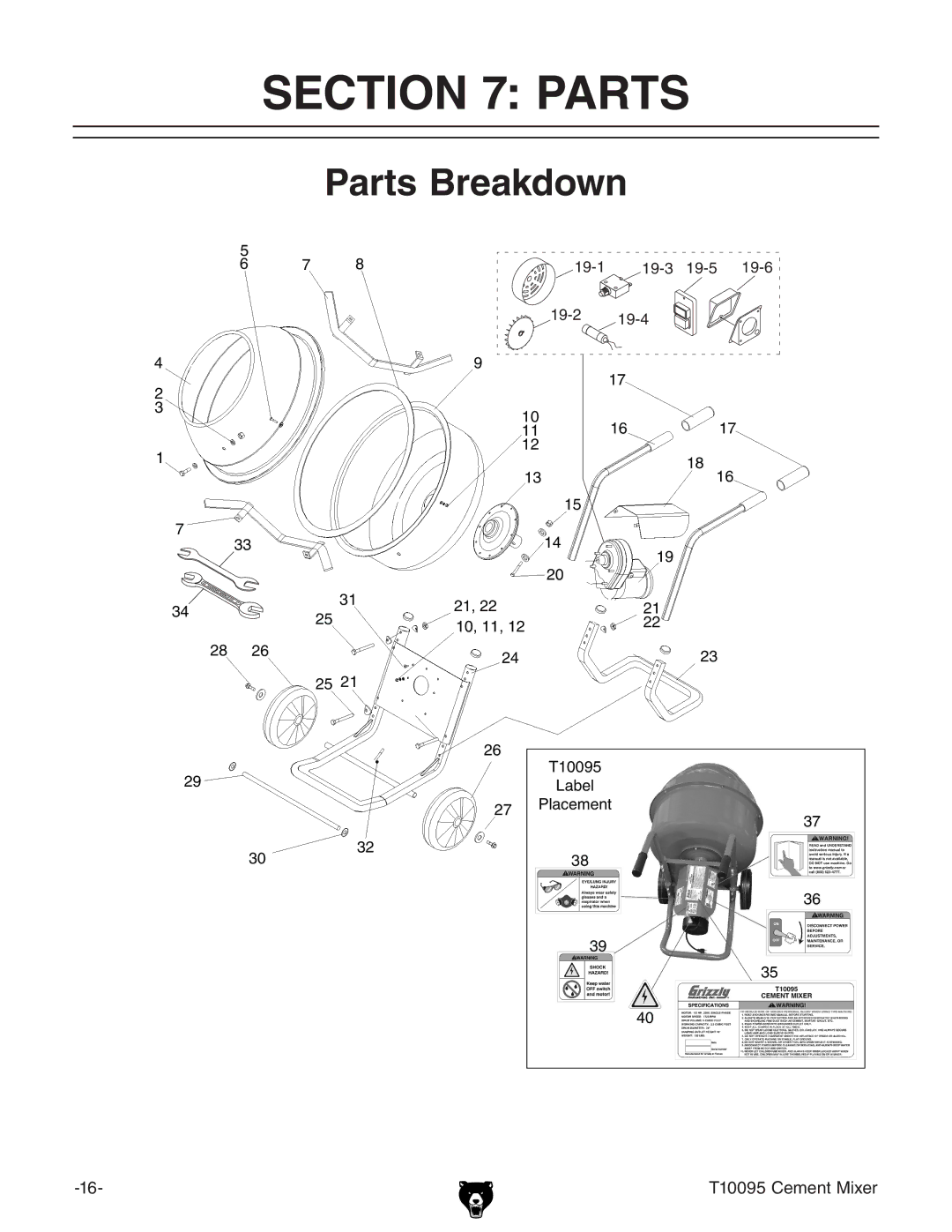 Grizzly T10095 manual Parts Breakdown 