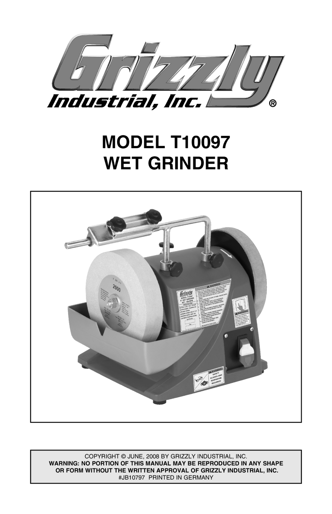 Grizzly manual Model T10097 Wet Grinder 