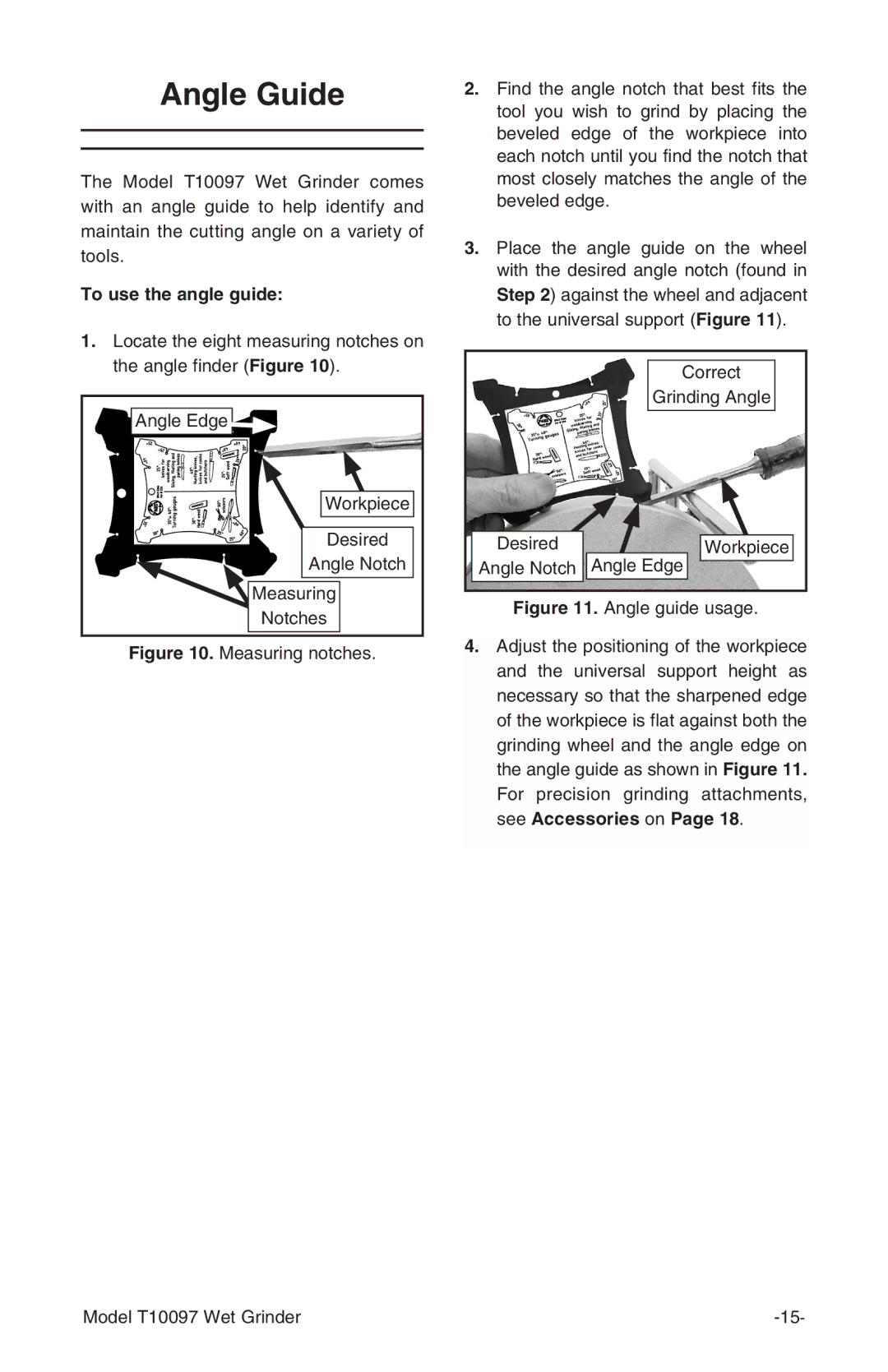 Grizzly T10097 manual Angle Guide, To use the angle guide, See Accessories on 