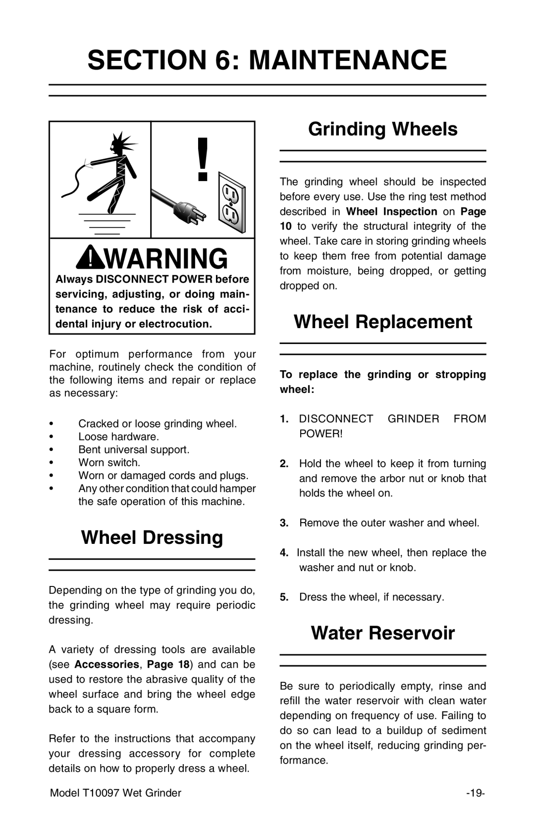 Grizzly T10097 Maintenance, Wheel Dressing, Grinding Wheels, Wheel Replacement, To replace the grinding or stropping wheel 