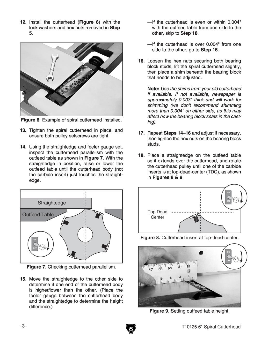 Grizzly T10125 manual Example of spiral cutterhead installed 
