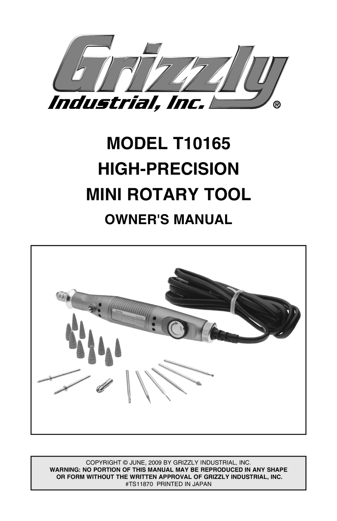 Grizzly T10165 owner manual HIGH-PRECISION Mini Rotary Tool 