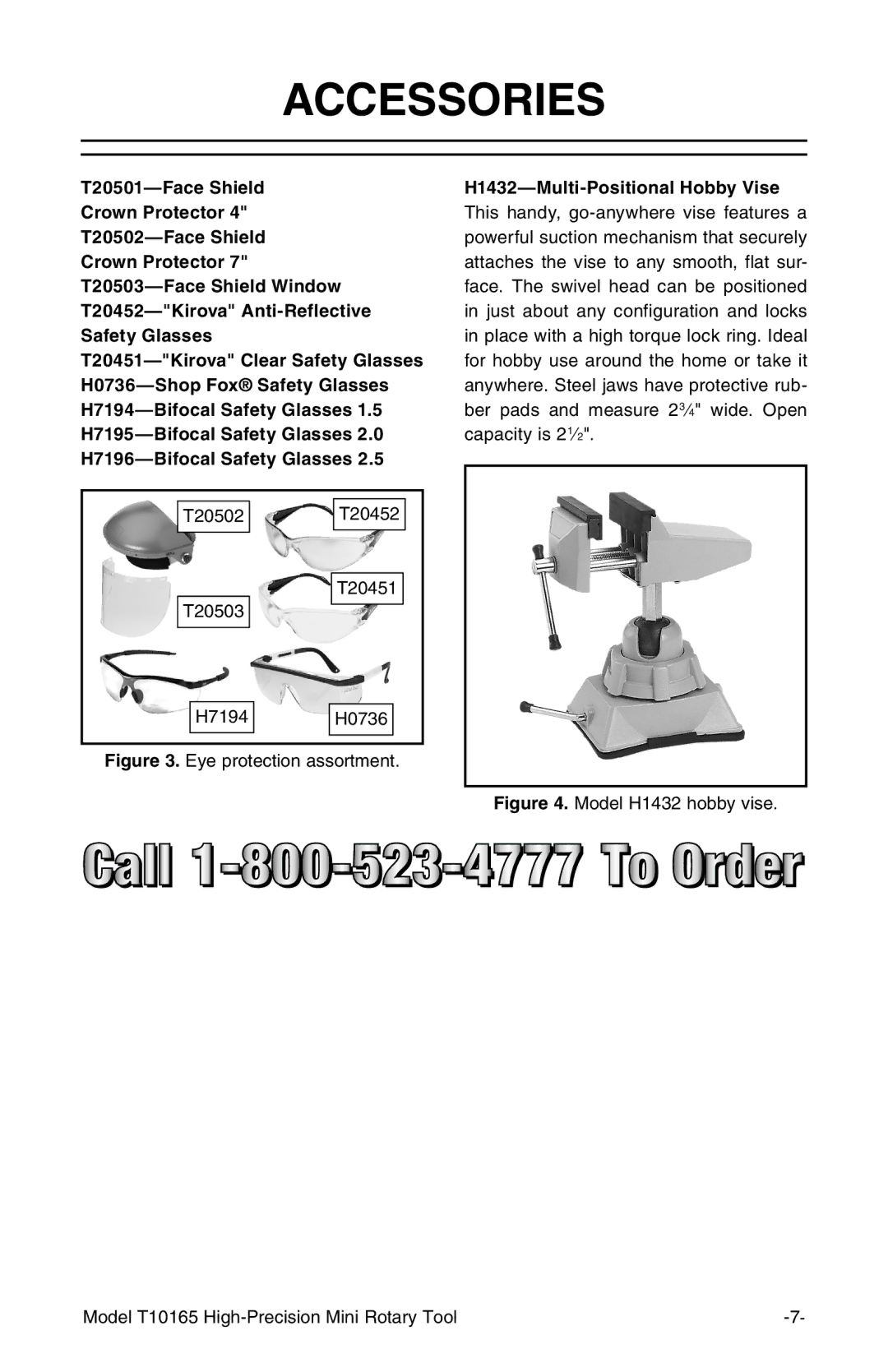 Grizzly T10165 owner manual Accessories, Eye protection assortment 