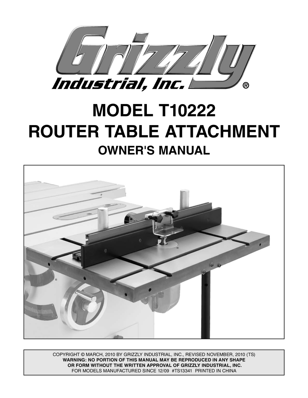 Grizzly T10222 owner manual Router Table Attachment 