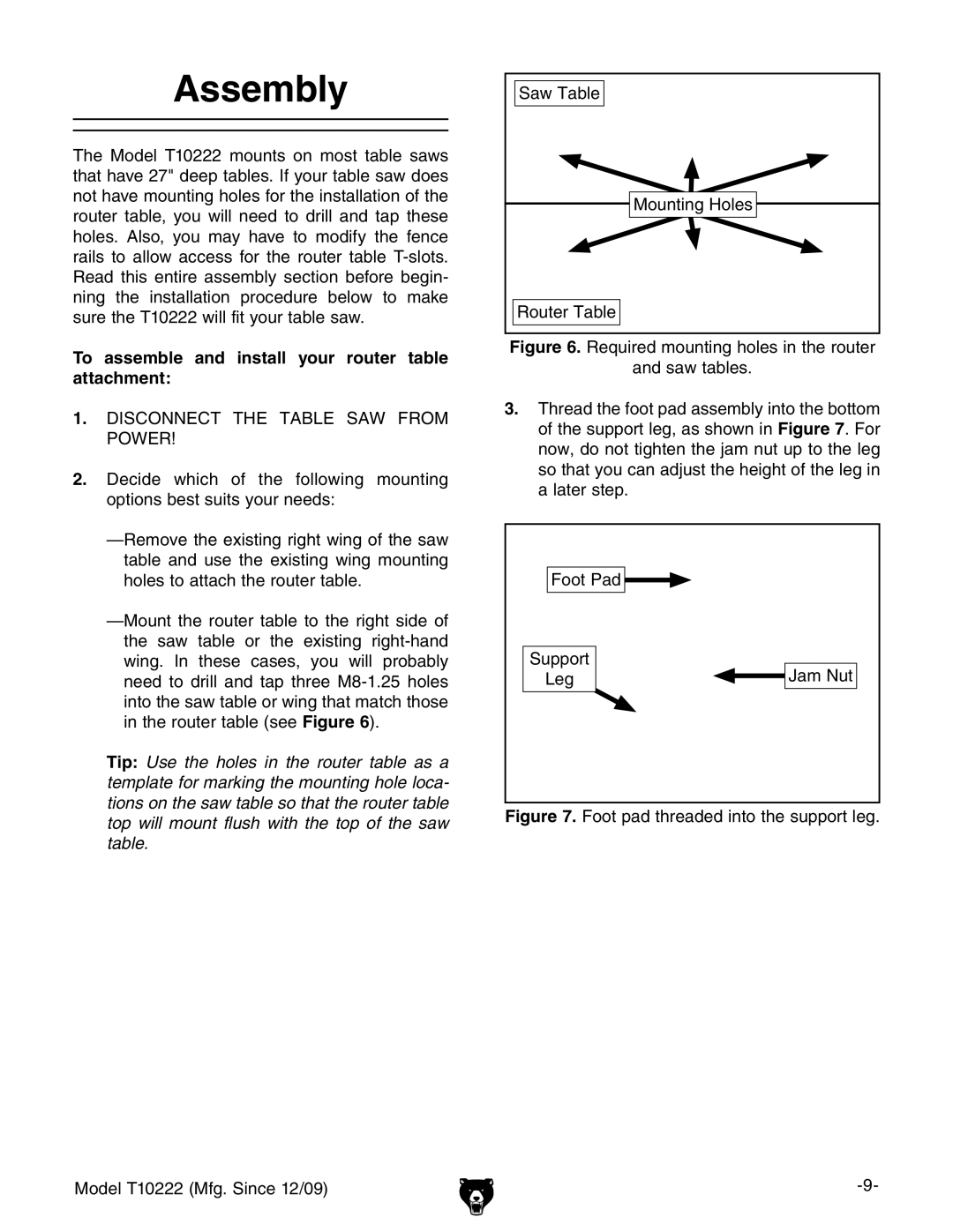 Grizzly T10222 owner manual Assembly, To assemble and install your router table attachment 