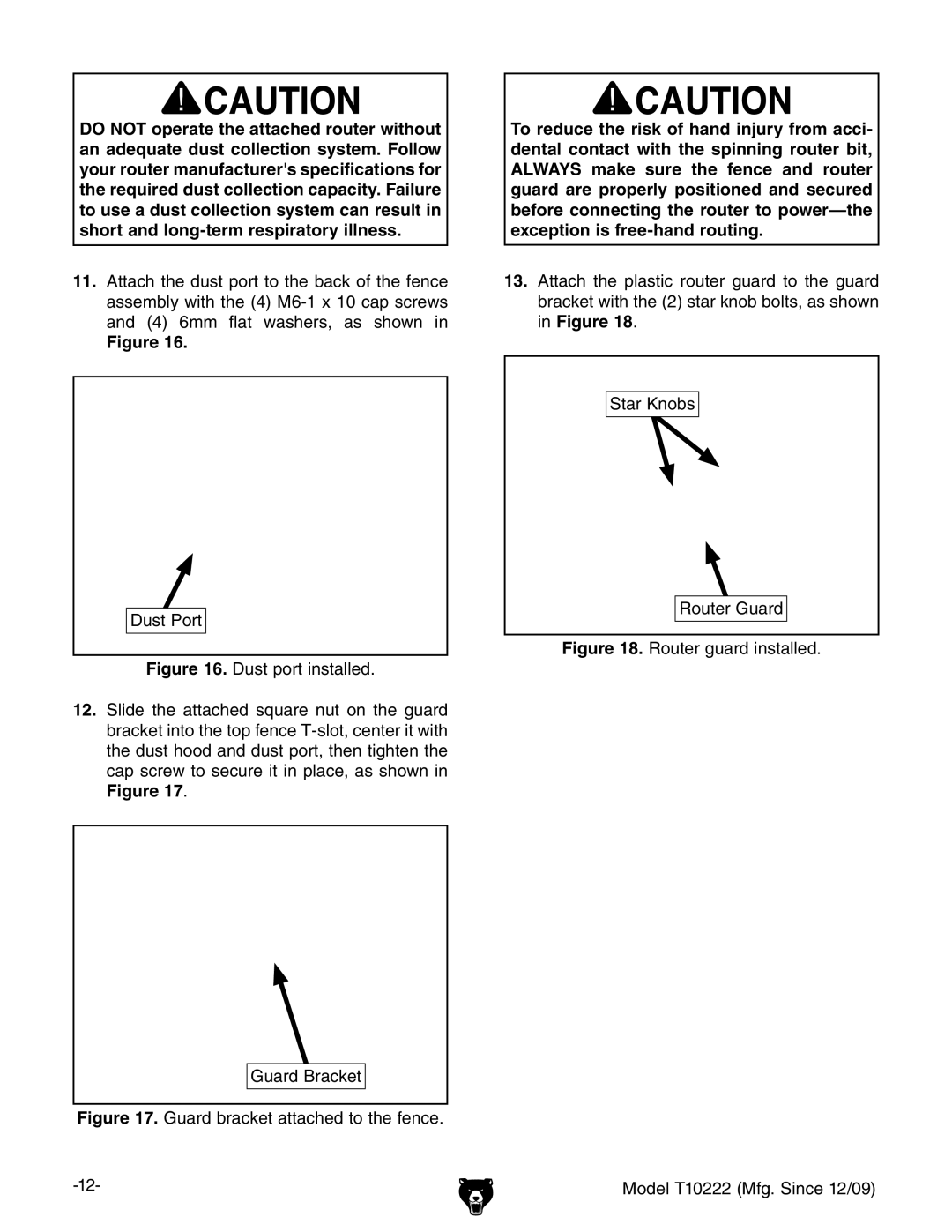 Grizzly T10222 owner manual Guard bracket attached to the fence 
